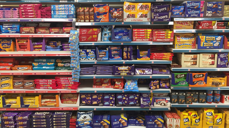 British supermarket snack aisle