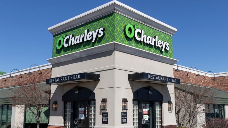 Corner of O'Charley's restaurant with green signage