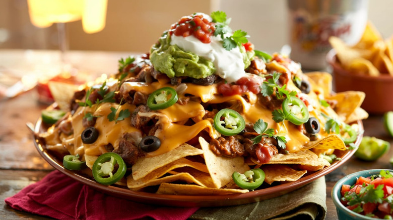 Plate of loaded nachos