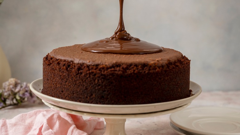 chocolate cake on a platter