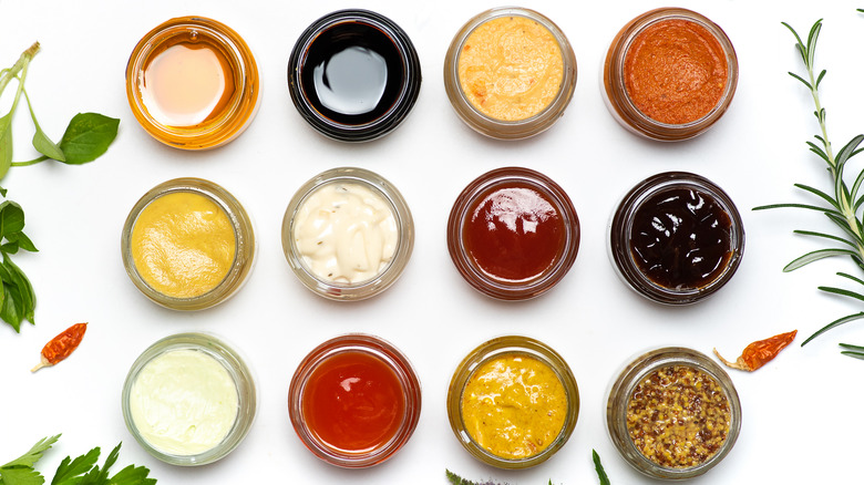 condiments in jars from above