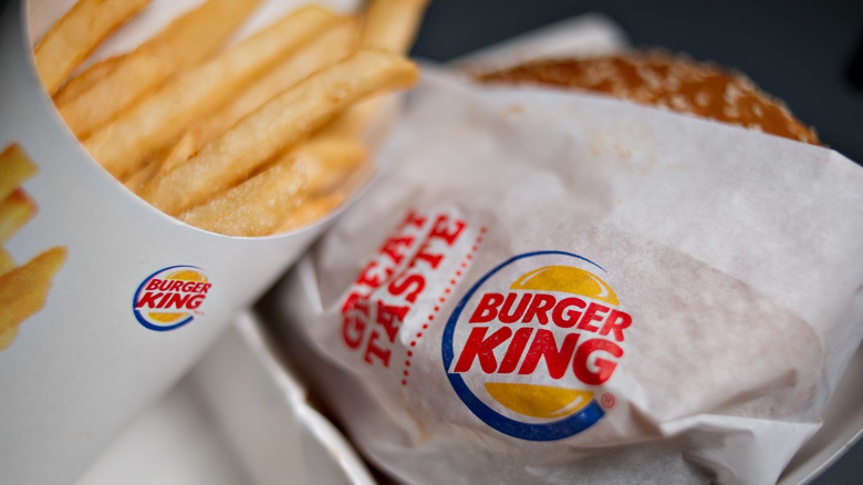 Burger King sandwich and fries in wrappers 