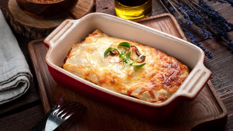 lasagna in a casserole dish