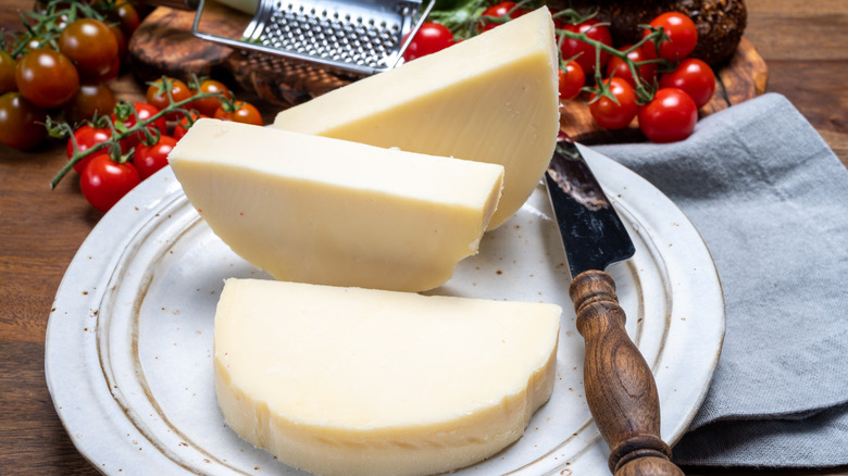 sliced provolone on plate