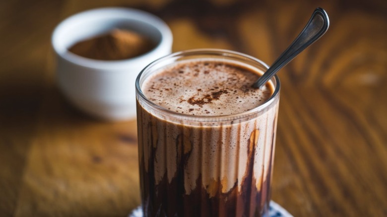 Malted milk powder in a chocolate beverage