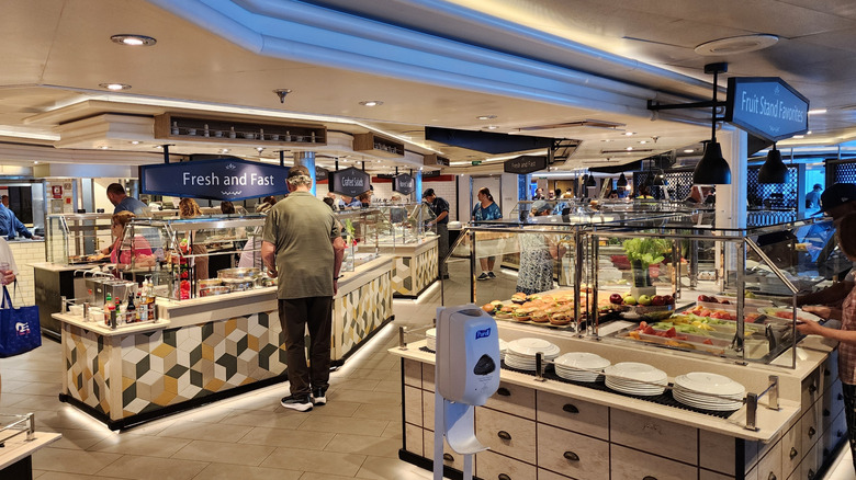 Passengers at a cruise ship buffet