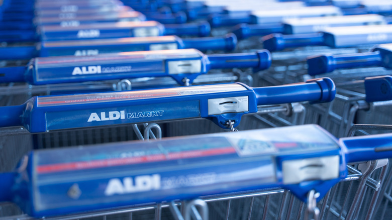 Close view of several Aldi shopping cart locks