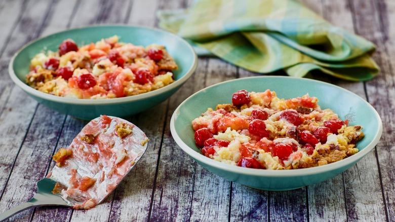 Cherry dump cake served in bowls