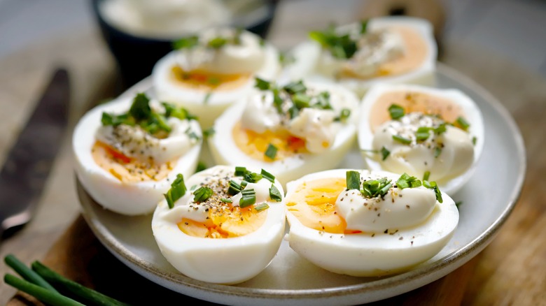 deviled eggs on a platter