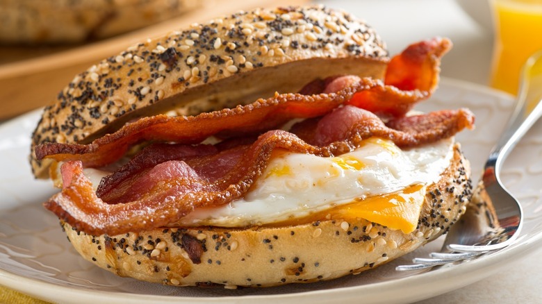 bacon egg and cheese on everything bagel