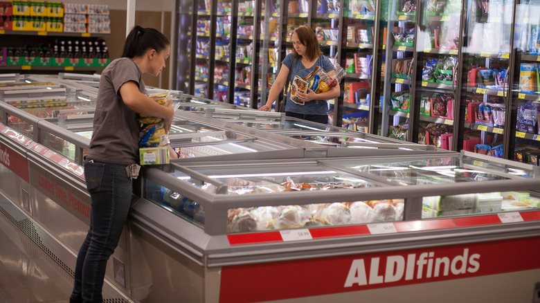 Shoppers in Aldi frozen section