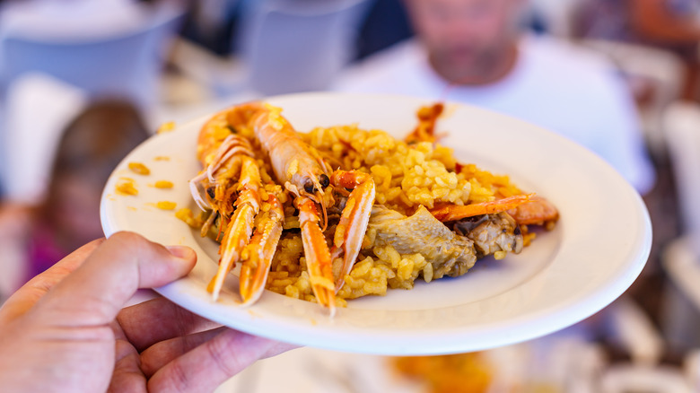 Spanish paella on plate