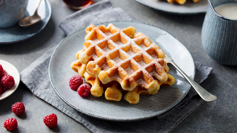 Waffles sprinkled with powdered sugar