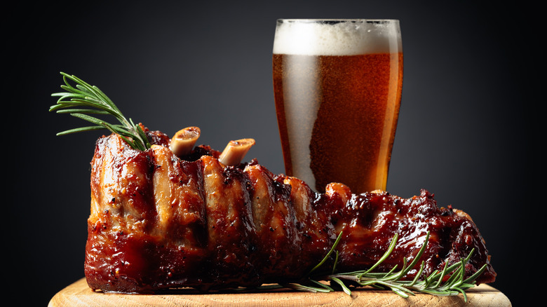 beer and ribs close up