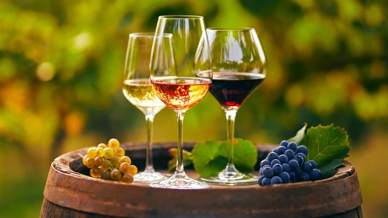 Wine glasses and grapes