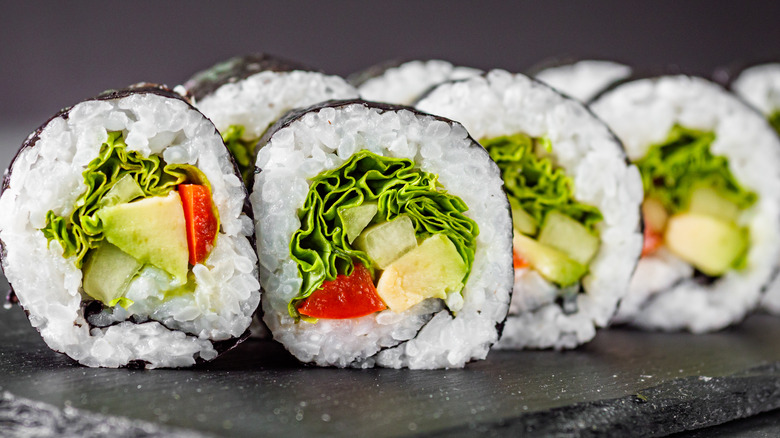 Sushi Rolls on a Granite Plate