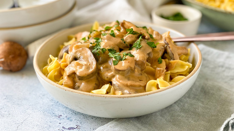 mushroom stroganoff in bowl