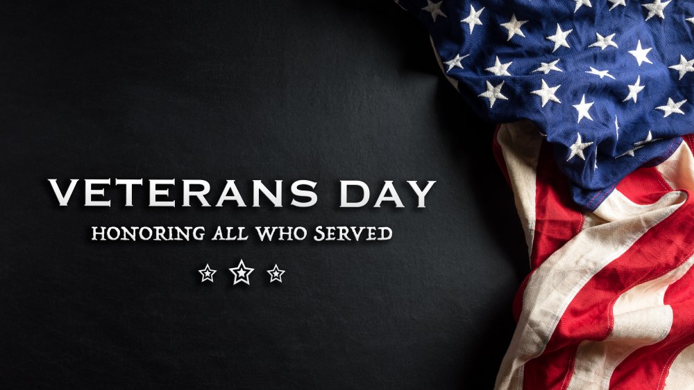 black background with American flag and thank you veterans message