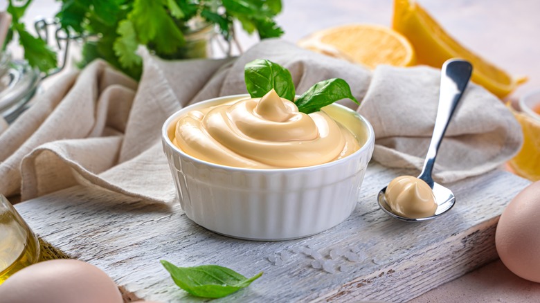 egg yolk mayo bowl with garnish