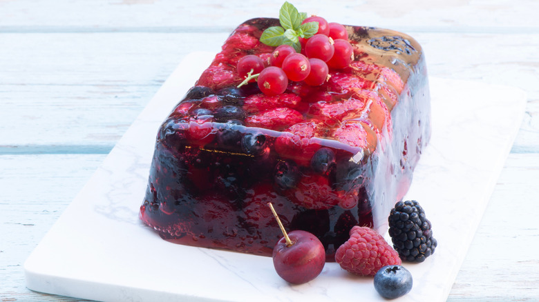 mold of Jell-O with fruit