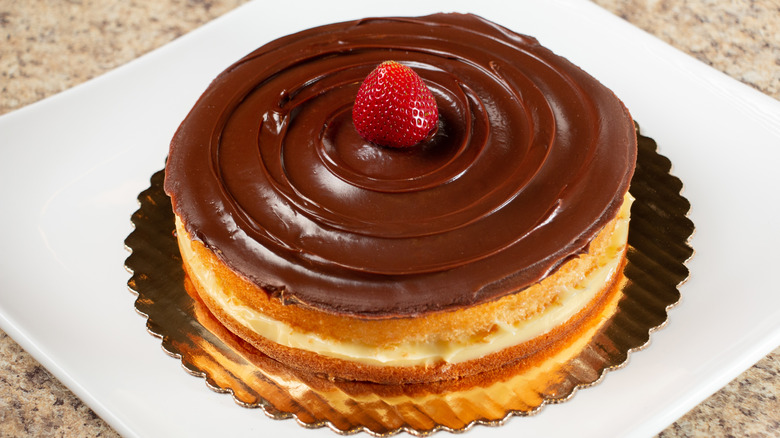 Boston cream pie on plate