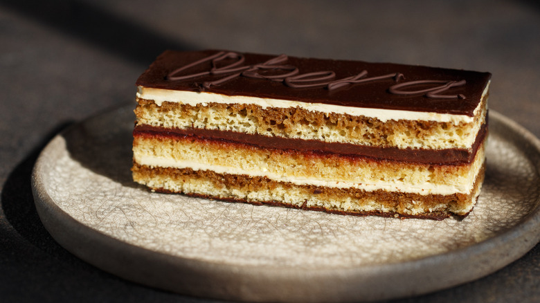 opera cake on plate