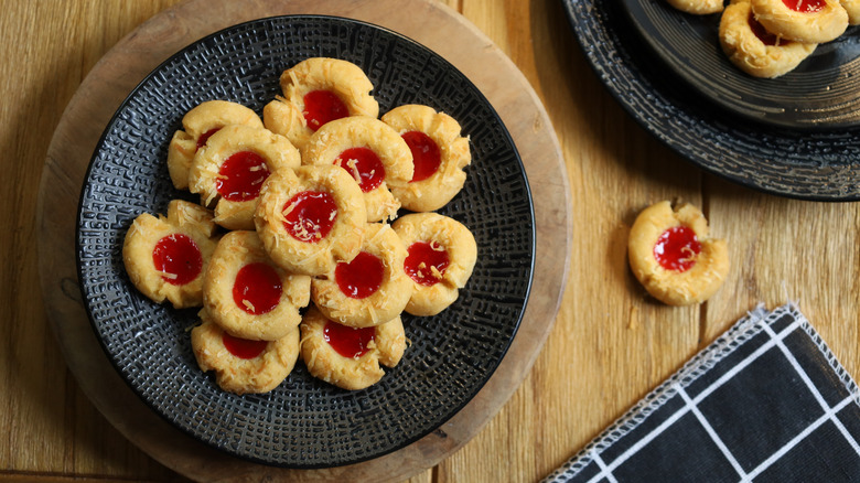 plate of jam thumbprint cookies