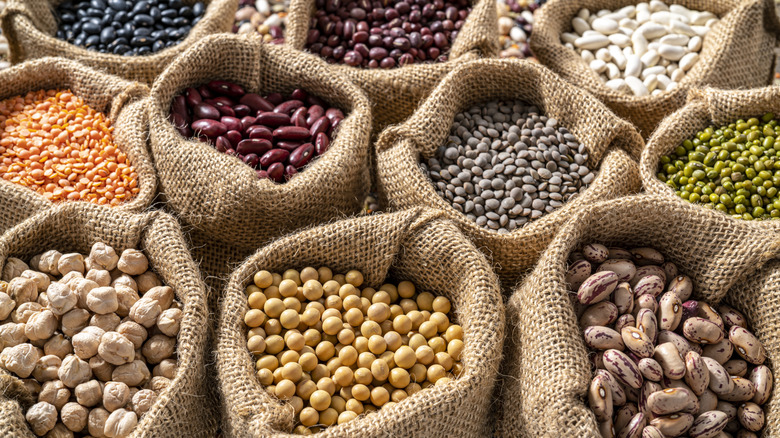 sacks of dried beans and legumes
