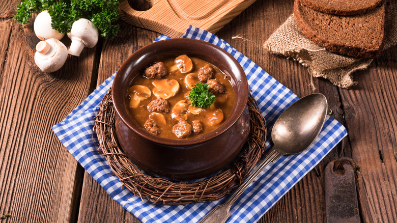 German mock turtle soup with mushrooms