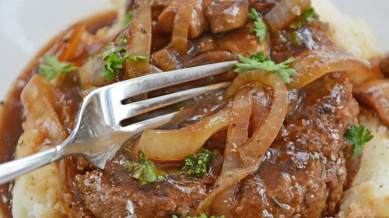 Salisbury Steak with fork in it