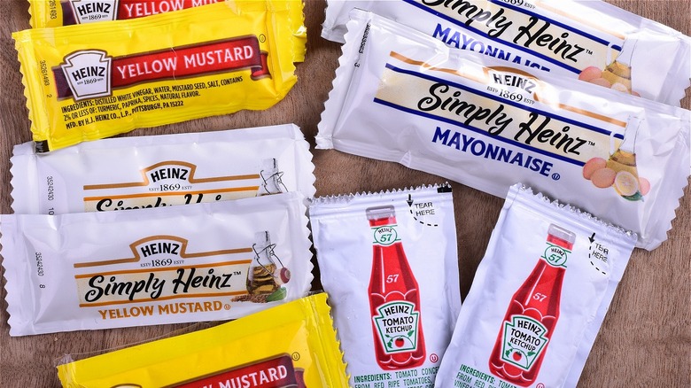 ketchup, mayo, and mustard packets