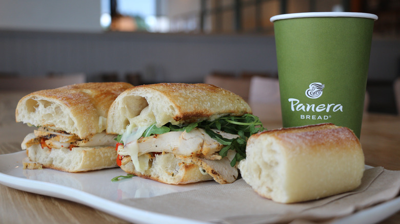 Panera Bread sandwich and drink