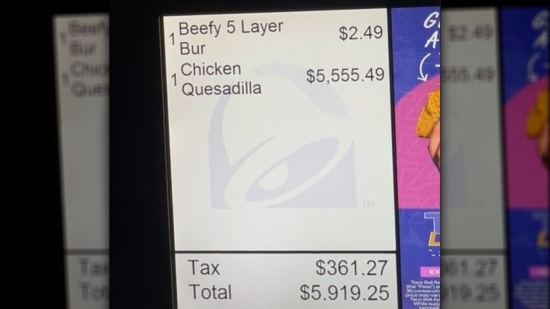 Expensive Taco Bell quesadilla bill