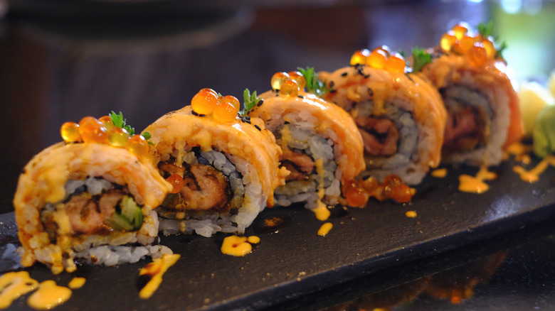 A salmon volcano roll
