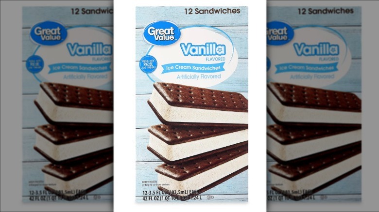 Great Value vanilla ice cream sandwiches from Walmart