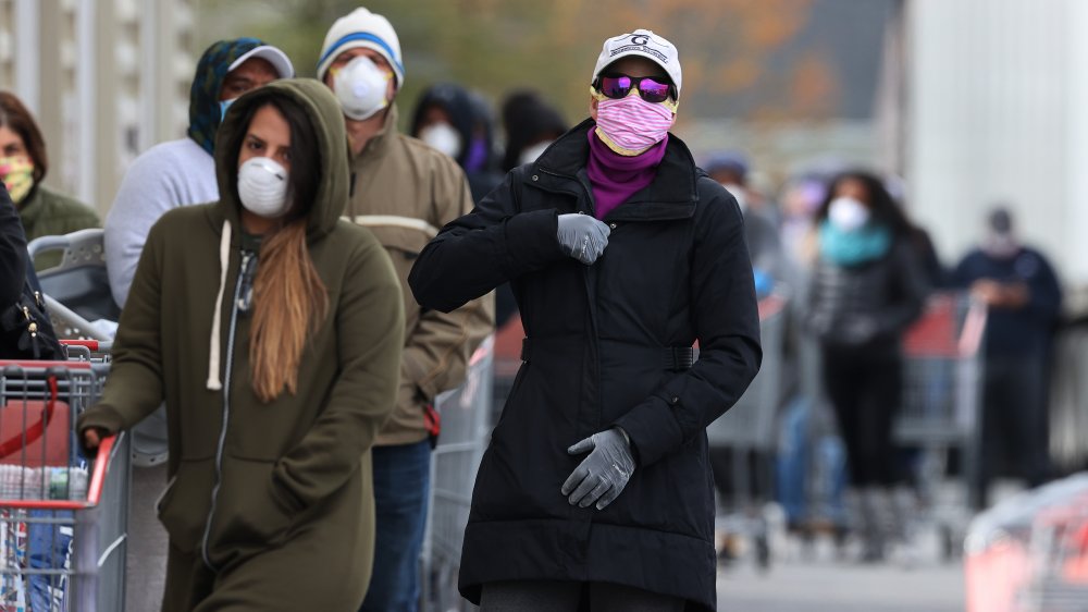 Costco customers wearing face masks