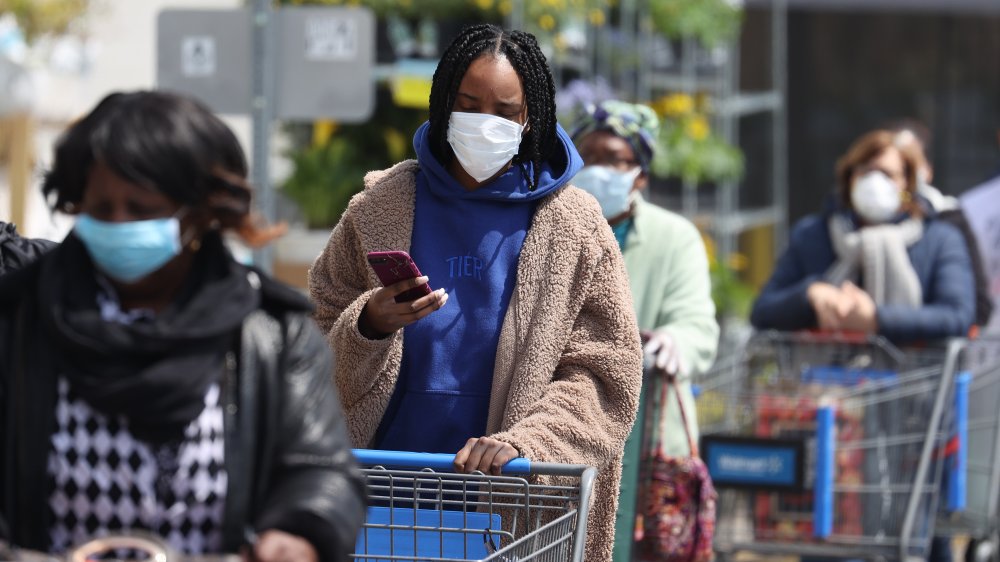 Walmart customers wearing face masks