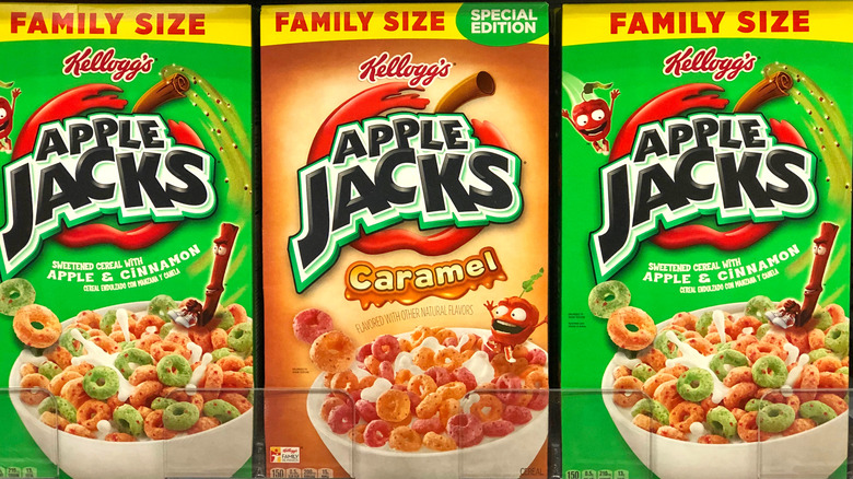 Three boxes of Apple Jacks cereals