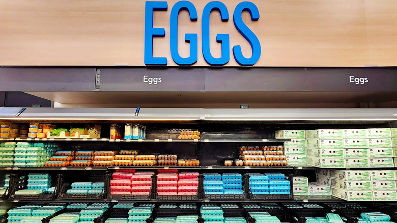 Cartons of eggs in Walmart egg department.