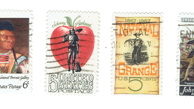 Johnny Appleseed on a stamp