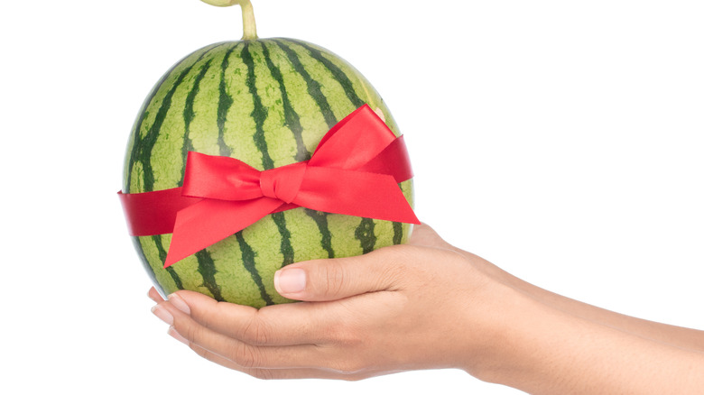 Watermelon with a red bow