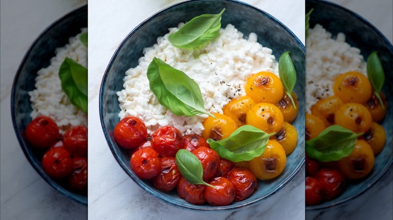 Cottage cheese with tomatoes and basil