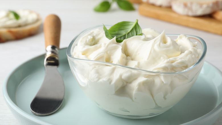 cream cheese bowl with basil