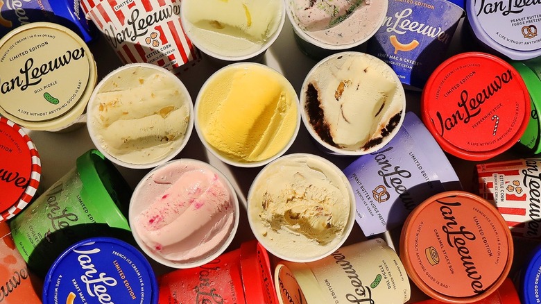 Open pints of Van Leeuwen ice cream