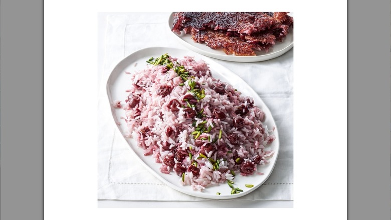 Sofreh Cafe's sour cherry rice on white plate