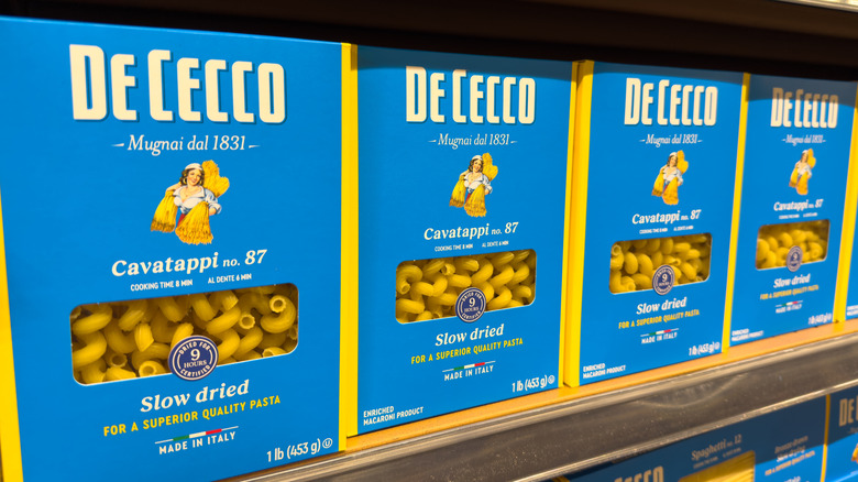 De Cecco pasta on grocery store selves