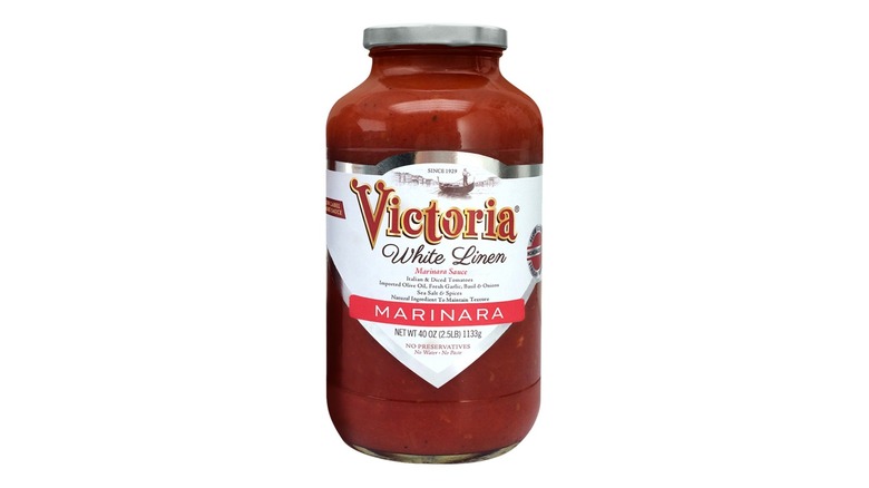 jar of Victoria white linen marinara on a white background