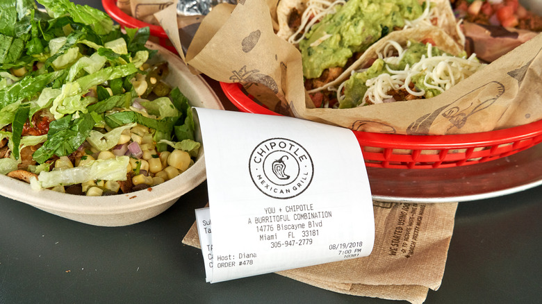 Chipotle food and receipt