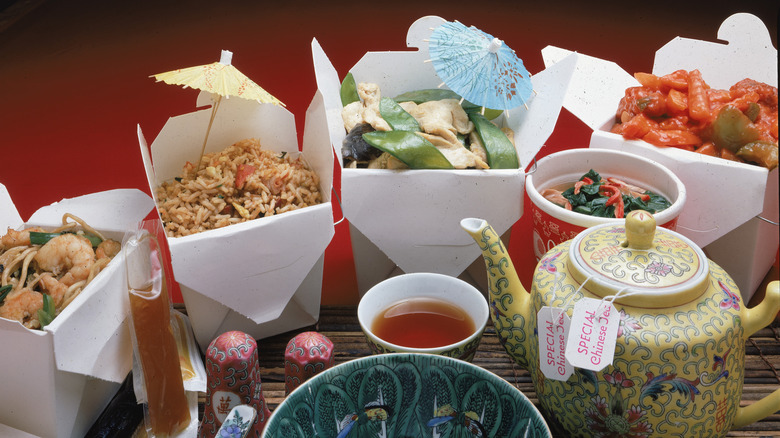 Generic Chinese food containers on table