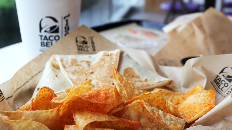 taco bell meal with crunchwrap and chips